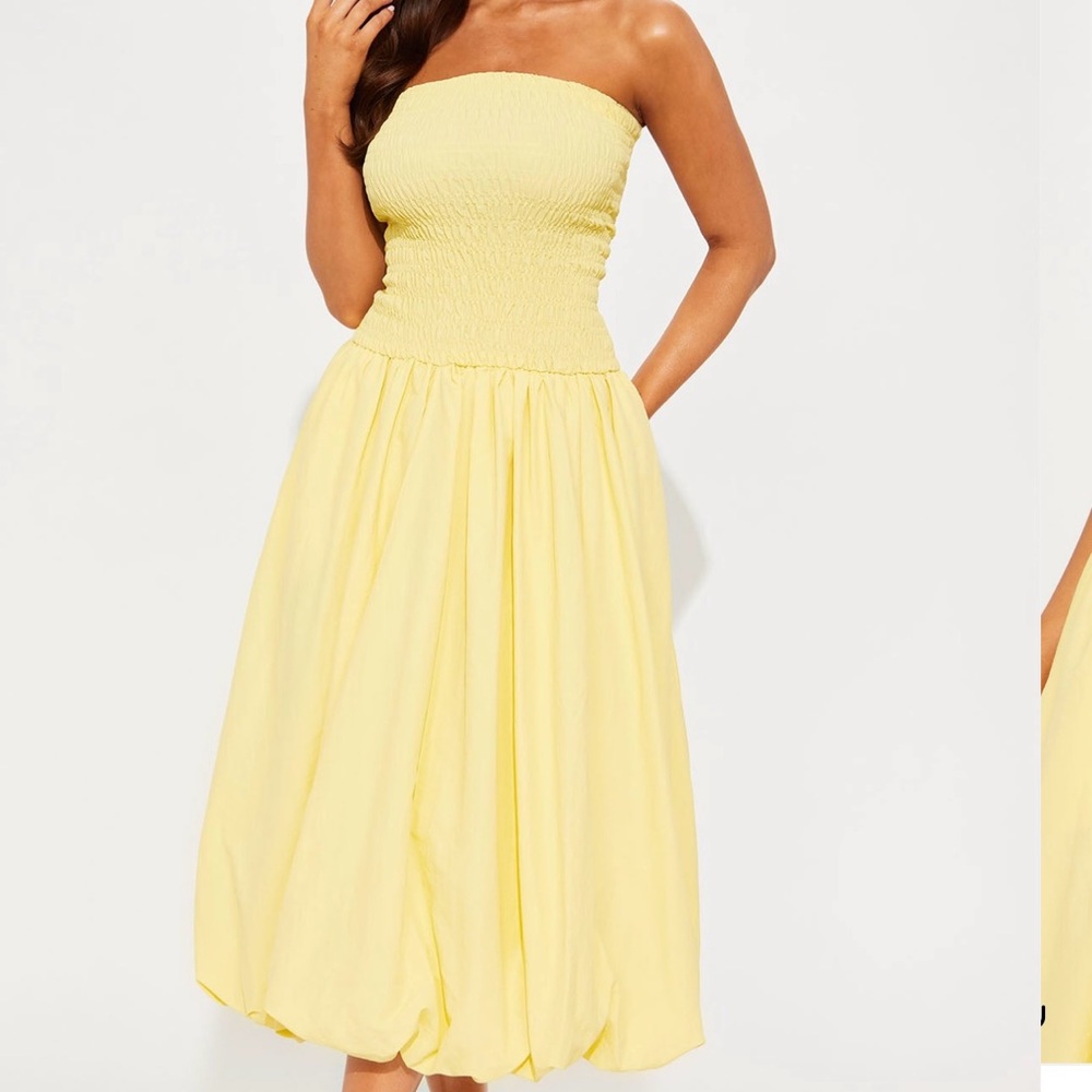 Spring Dress-Fashion Nova Strapless Yellow Dress